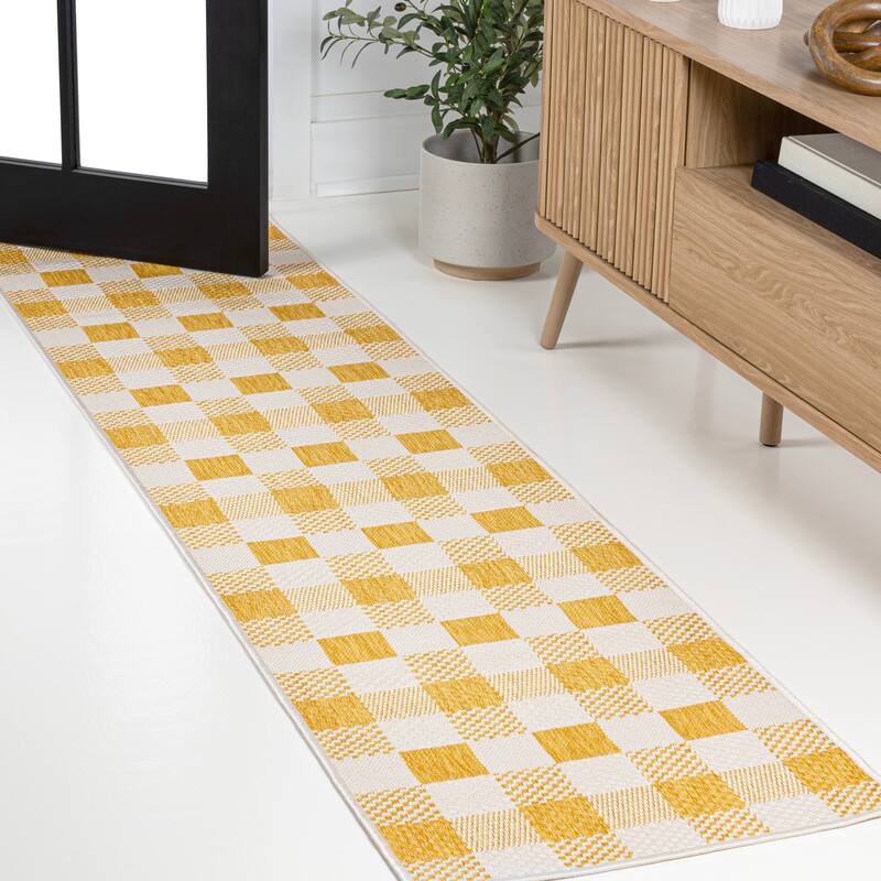 JONATHAN Y Biot Traditional Geometric Bold Gingham Black/Cream Indoor/Outdoor Area Rug