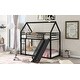 preview thumbnail 3 of 26, Modern Black Twin Over Twin House Bunk Bed With Convertible Ladder and Slide