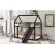 preview thumbnail 14 of 26, Twin House Bunk Bed with Slide & Ladder - Playful & Safe for Kids Black