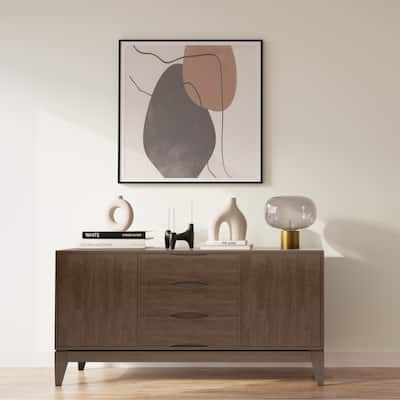 WYNDENHALL Pearson SOLID HARDWOOD 60 inch Wide Mid Century Design Sideboard Buffet in Walnut Brown - 17"d x 60"w x 30"h