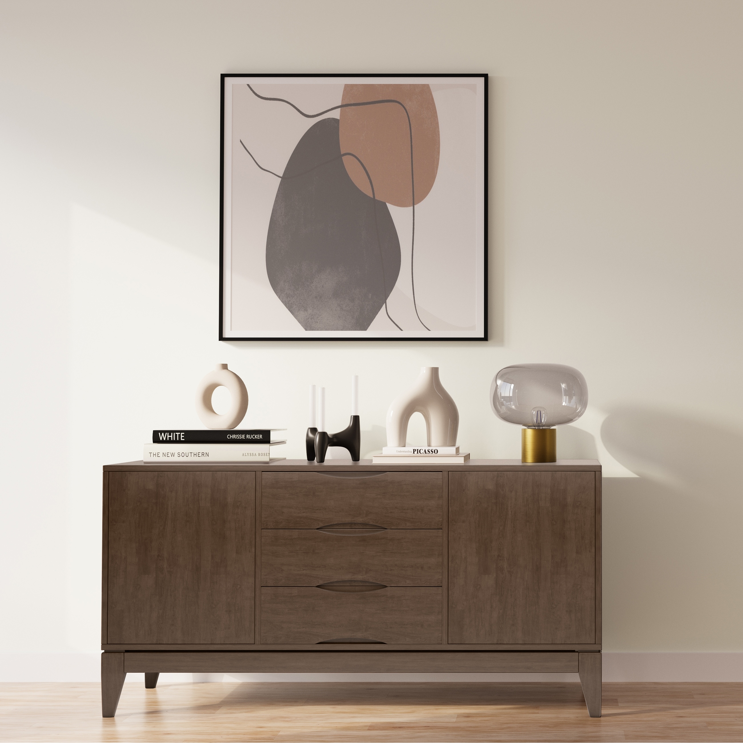 WYNDENHALL Pearson SOLID HARDWOOD 60 inch Wide Mid Century Design Sideboard Buffet - 17"d x 60"w x 30"h