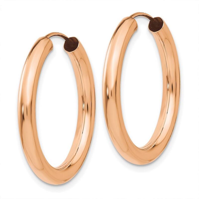 Curata 14k Rose Gold Polished Endless Tube Hoop Earrings - 24.75x25mm Wide 2.85mm Thick
