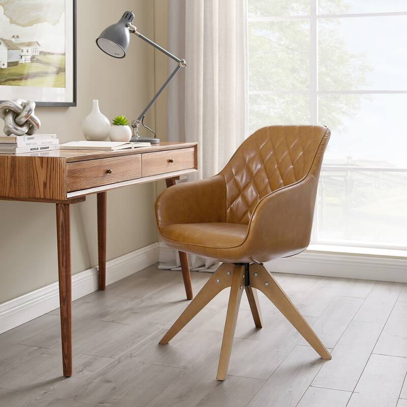 Art Leon Classical Swivel Office Accent Chair with Wood Legs