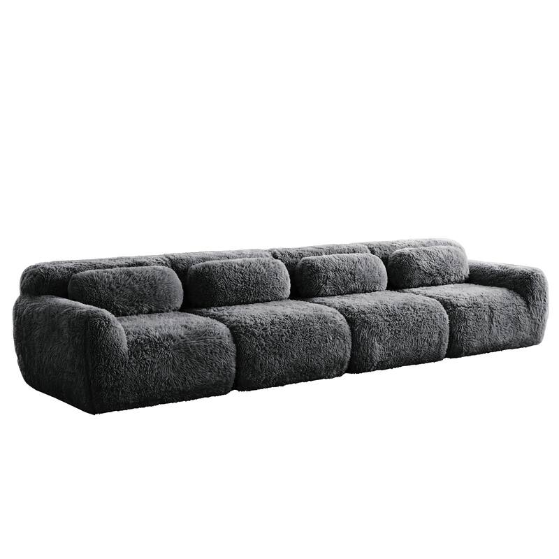 Homy Casa Modular Sectional Sofa, Dark Grey Plush Fabric with Non-Slip Base, No Assembly Living Room Couch with Pillows