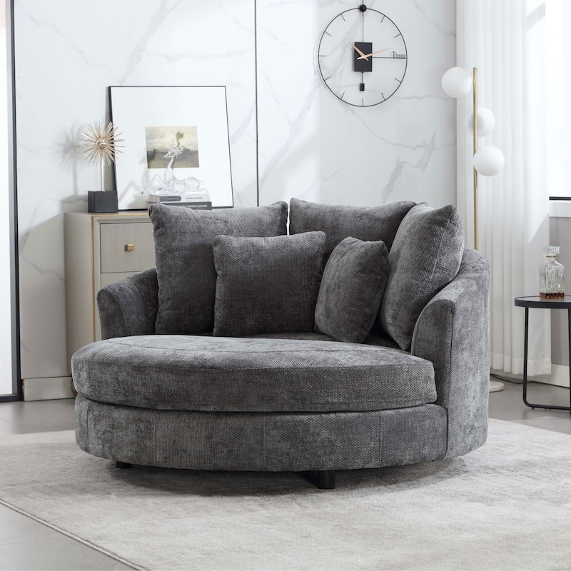 59.8''W Modern Oversized Sofa Chair, Round Accent Barrel Chair With 5 Pillows
