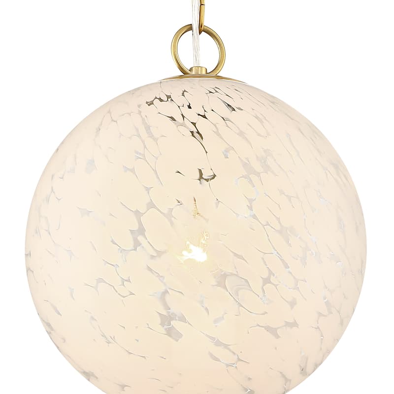Wine Flower 60 Watt 1-Light Brushed Gold Glam Pendant Light with White Art Glass Shade - 14