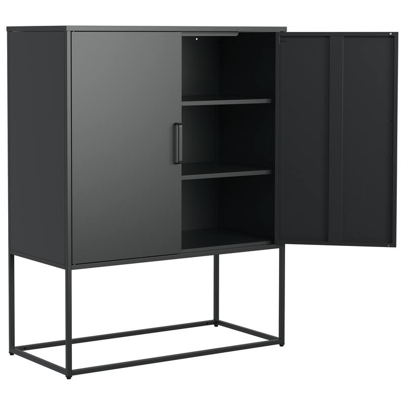 Heavy Duty Metal Buffet Sideboard Modern Steel Storage Cabinet with 2 Shelves, Free Standing Accent Cabinet with Magnetic Doors