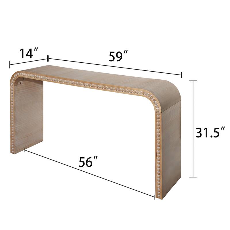 59" Wood Console Table with Waterfall Design and Beaded Trim for Entryway, Living Room, Corridor
