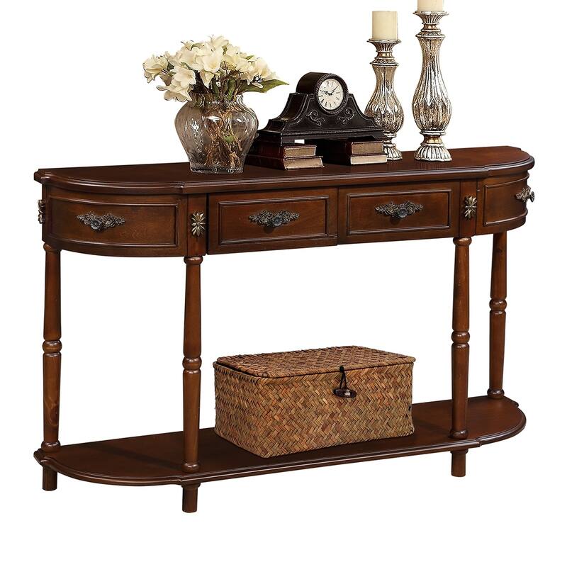 Living Room Hallway Retro Curved Wood Console Table Sofa Table with Shelf and 2 Drawers