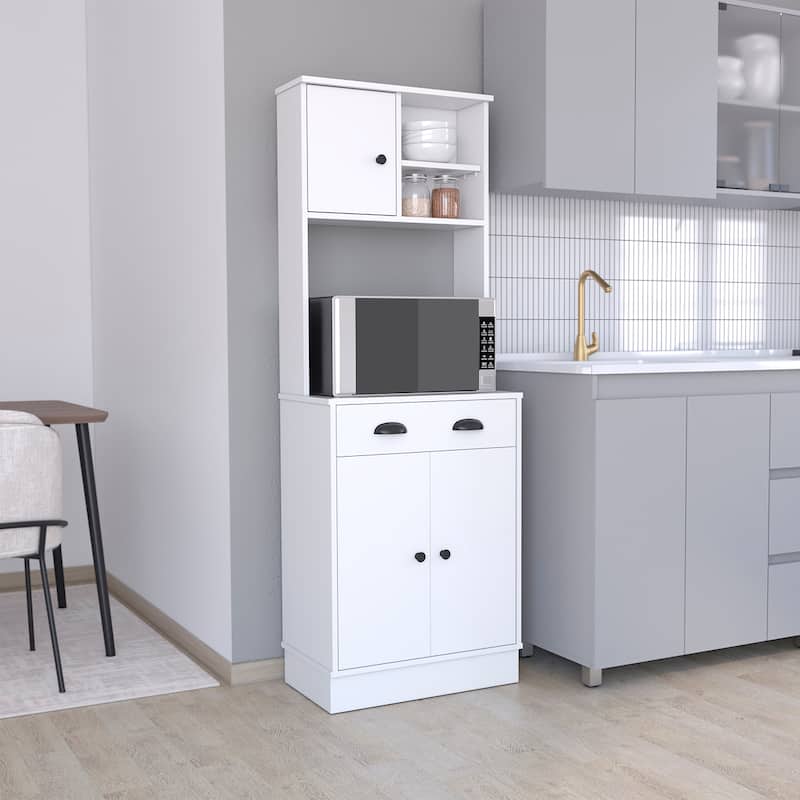 Microwave Storage Stand With 3-Doors And Drawer