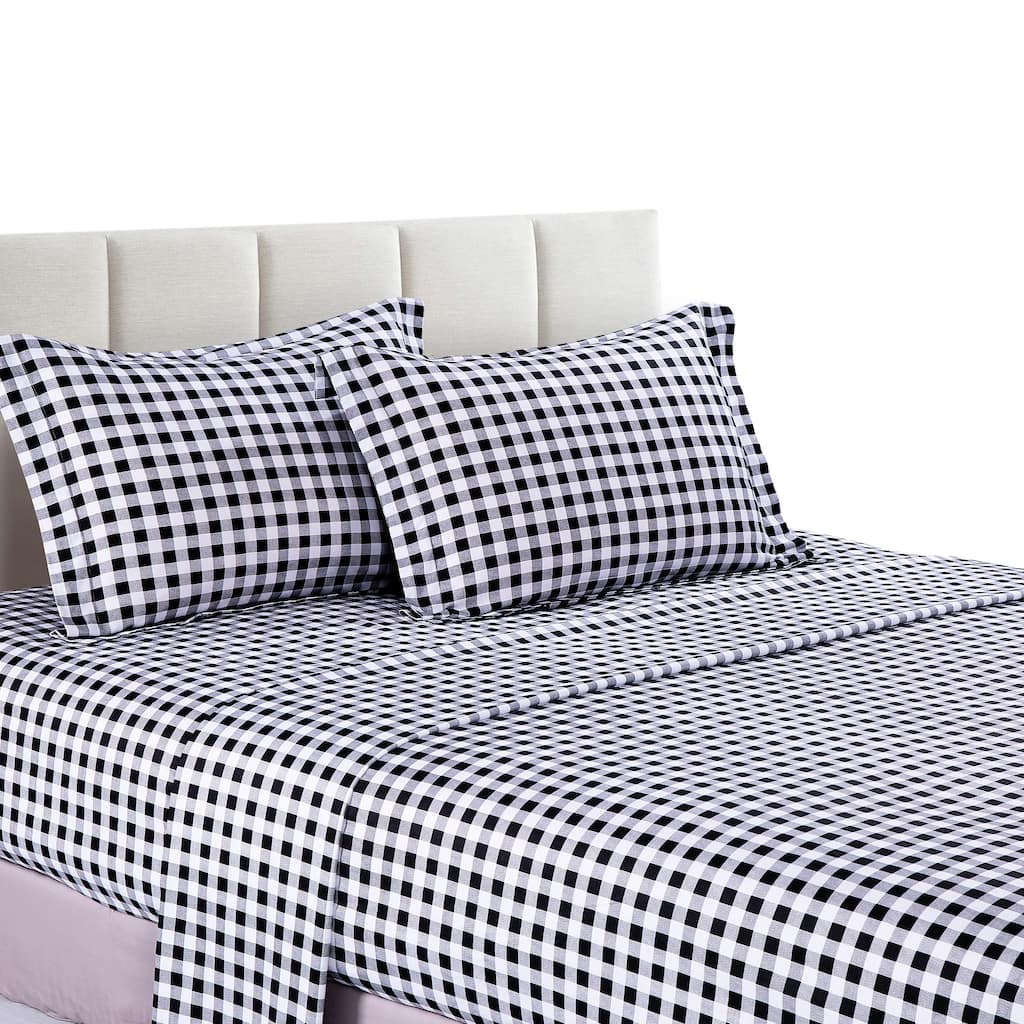 Hepburn Black/White Check 100% Cotton 4 pcs Sheet Set