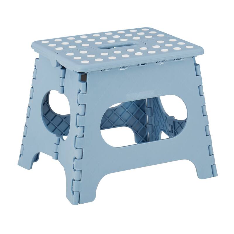Javlergo 11/13 inch Folding Step Stool, Heavy Duty Plastic Foldable Step Stool for Kids and Adults - Blue - 11"