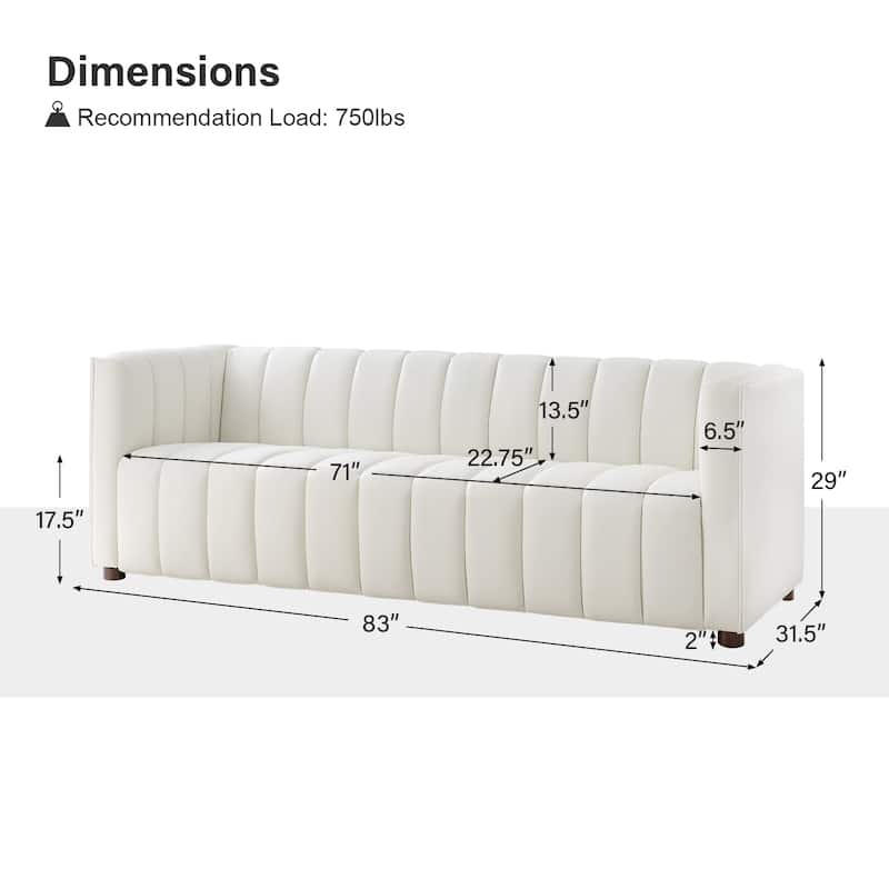 Olinto Modern 83-Inch Genuine Leather Tufted Couch Sofa with Channel Back by HULALA HOME
