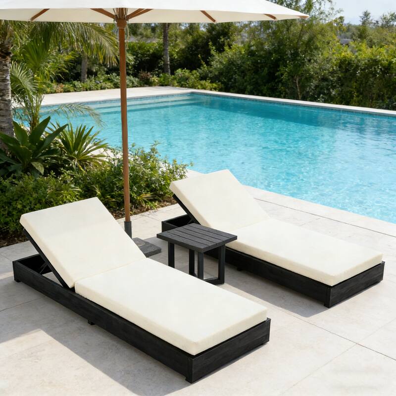Christopher Knight Home - IAN Modern Outdoor Acacia Wood Adjustable Chaise Lounge with Side Table - Double chaise + 1 side table