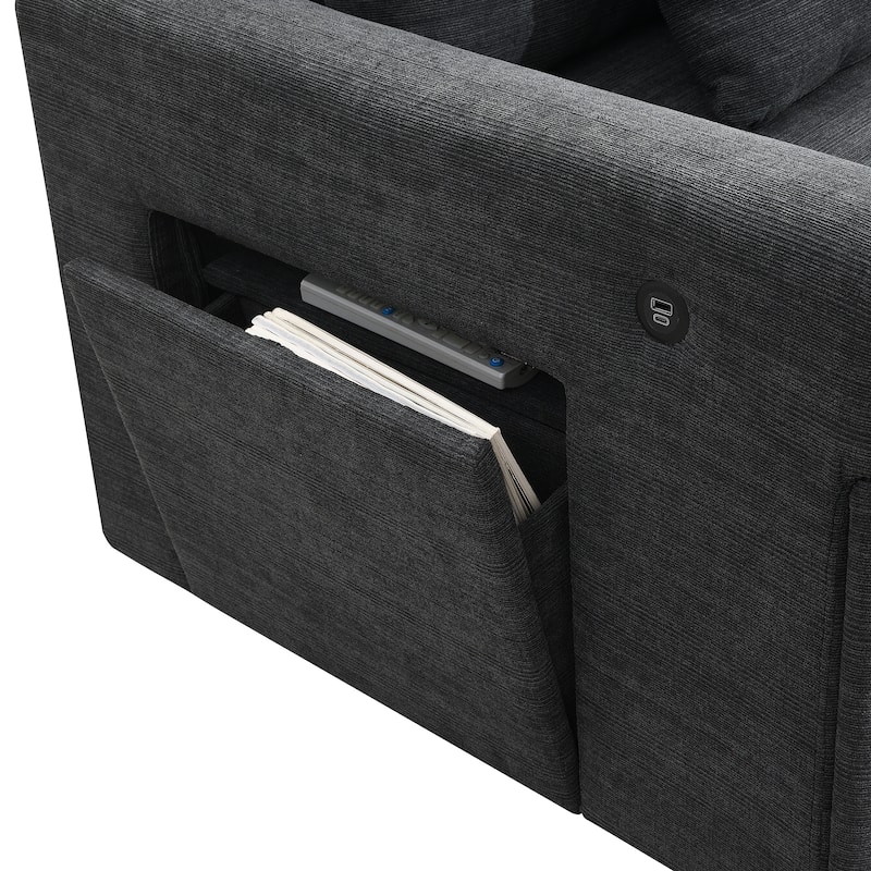128" Chenille U-Shaped Sectional Sofa with Storage & USB