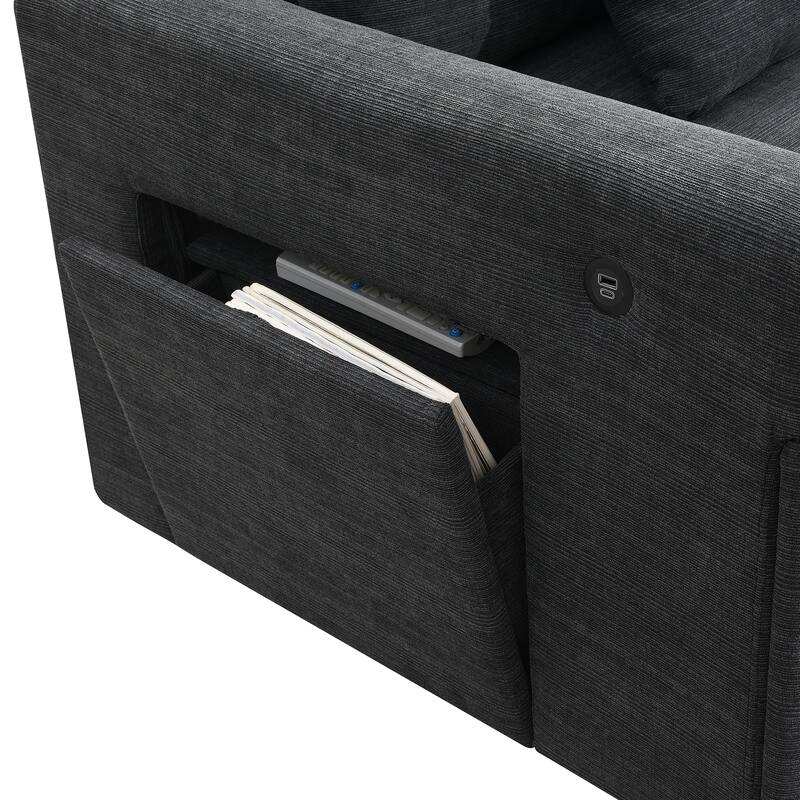 128x67x32 Inch U Shaped 6-Seat Chenille Sofa Set with Ottoman, Storage, Cup Holders & USB Ports