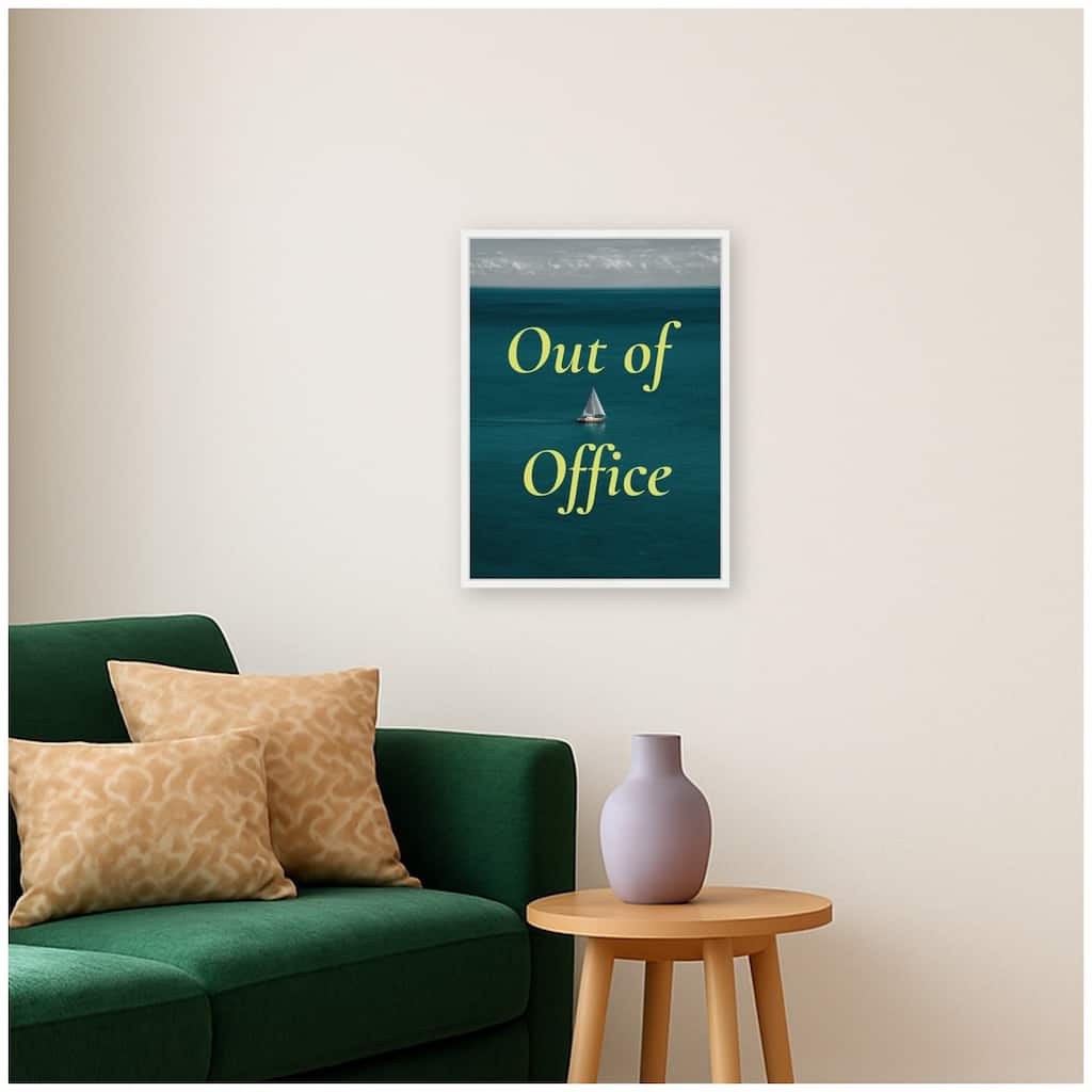Kate and Laurel Out Of Office Boat Landscape by Megan Ryan Framed Canvas Wall Art Print