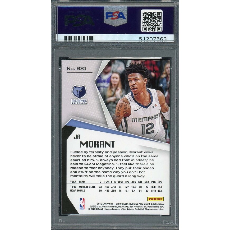ja morant graded rookie card Ja Morant Memphis Grizzlies 2019 Panini Optic #7 SGC Authenticated 10 Rookie Card main image 1