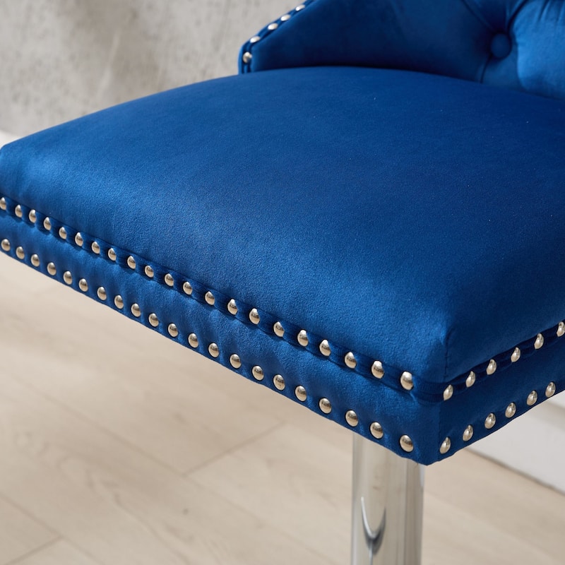 Adjustable Swivel Bar Stools Set of 2, Velvet Tufted Counter Height Bar Stools, Bar Chairs with Nailheads Trim & Back