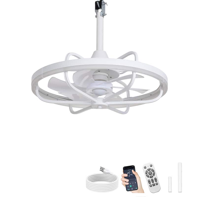 Waterproof Outdoor Ceiling Fan with Light - 20-Inch IP65 Plug-in, Remote App Control, 6-Speed Gazebo/Patio - White
