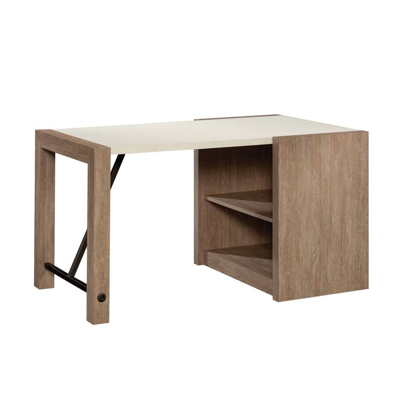 Engineered Wood Farmhouse Desk with Built-in Bookshelf, Brown