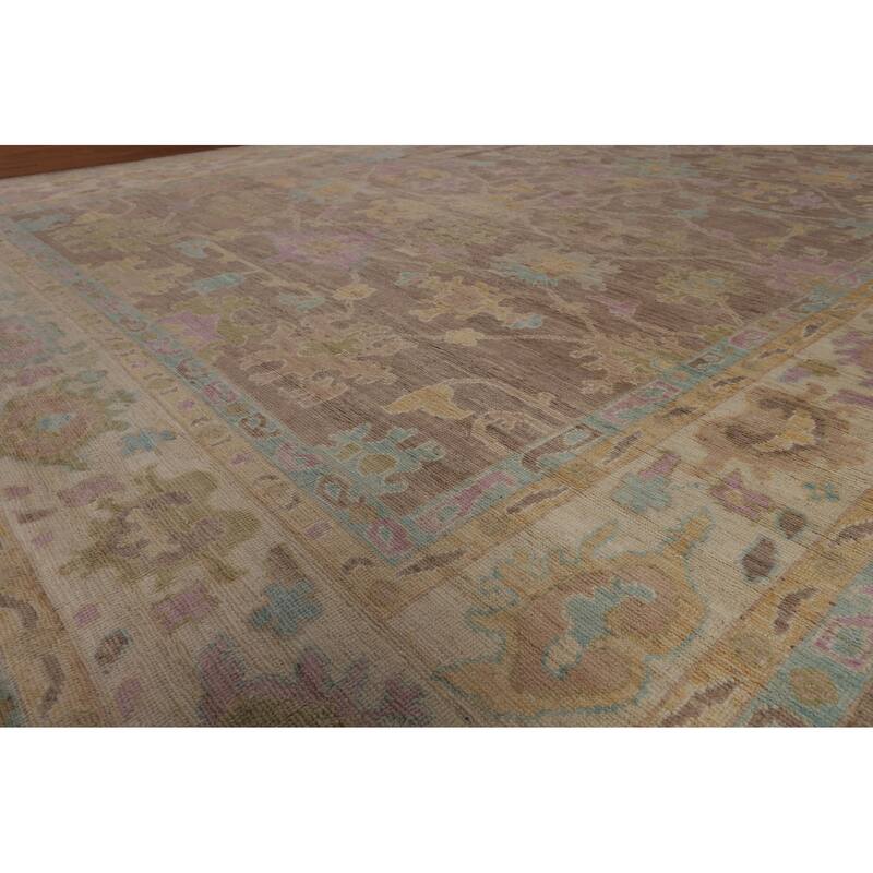 Brown Vegetable Dye Oushak Turkish Area Rug Handmade Wool Carpet - 9'1"x 12'8"