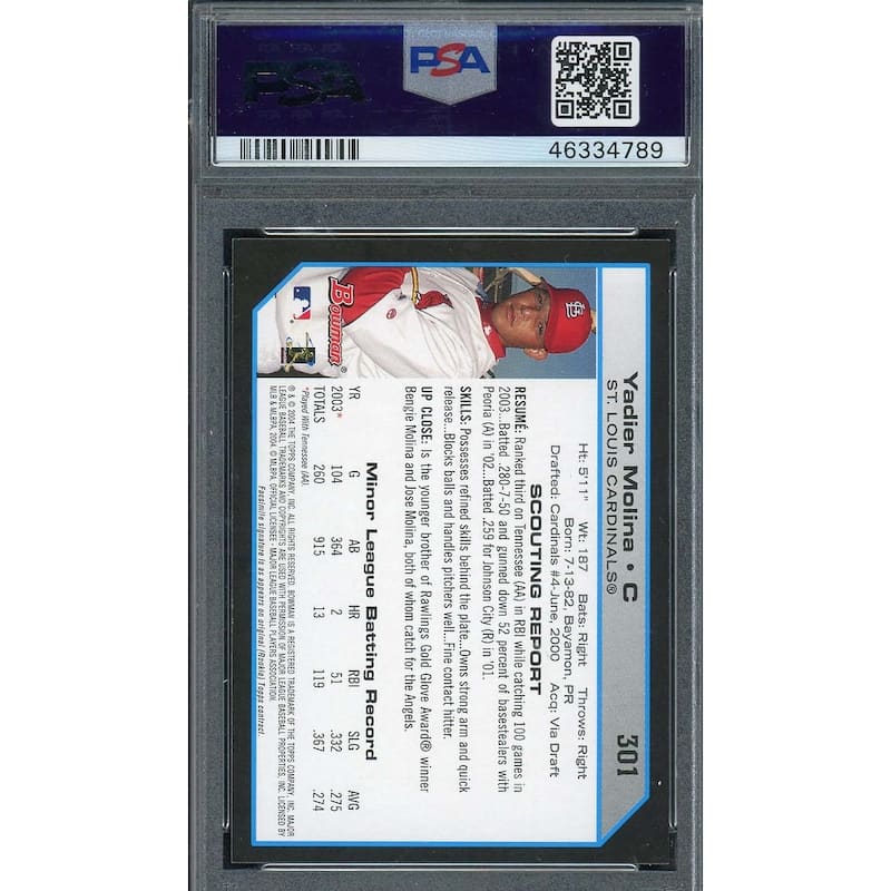 Yadier Molina 2004 Bowman Baseball Rookie Card RC #301 Graded PSA 7 - 8'6" x 11'6"