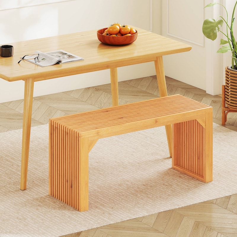 Costway 1/2 PCS Bamboo Dining Bench 36” Long Entryway Bench Indoor