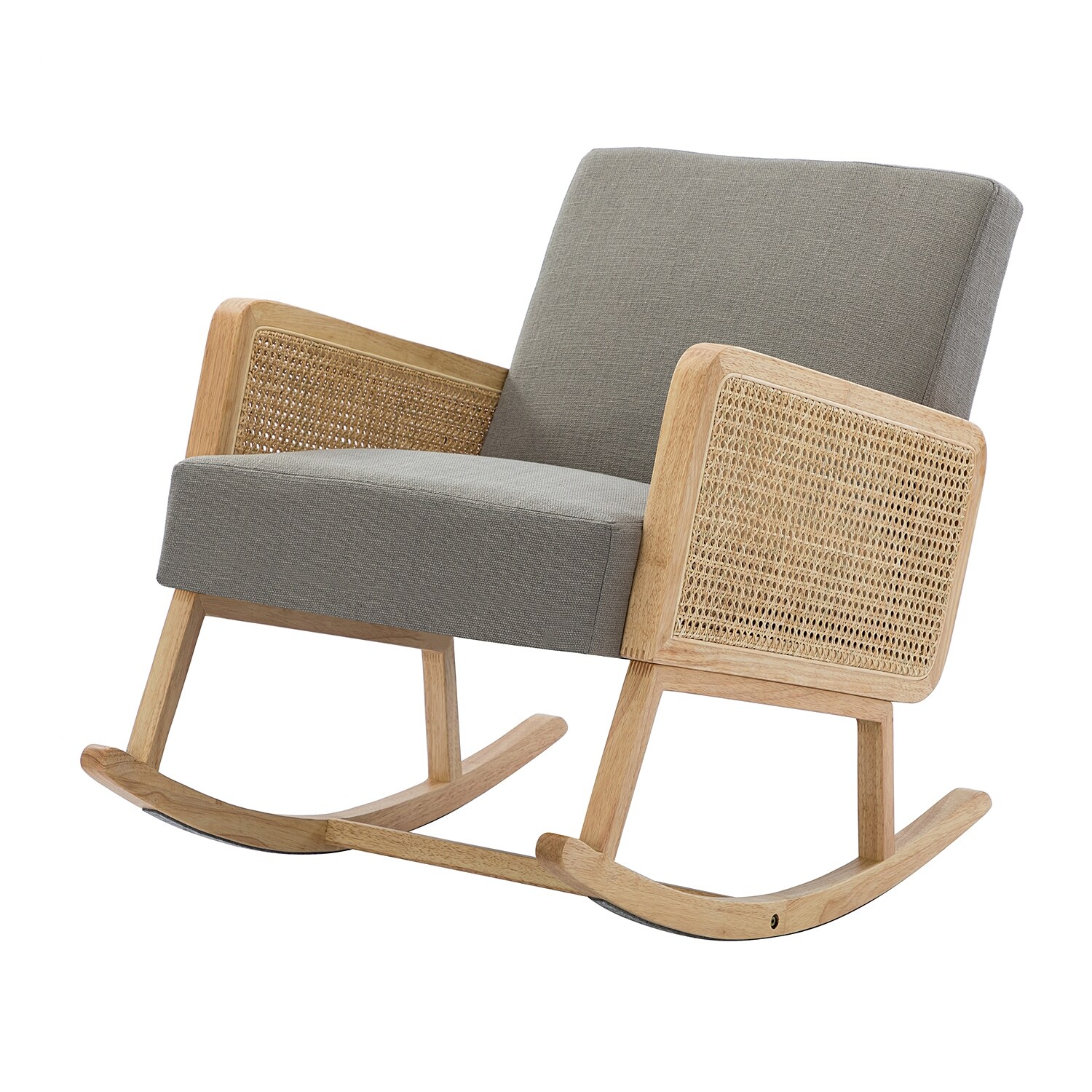 Trachin Rocking Chair with Rattan Arms Wooden Rocker w Detachable