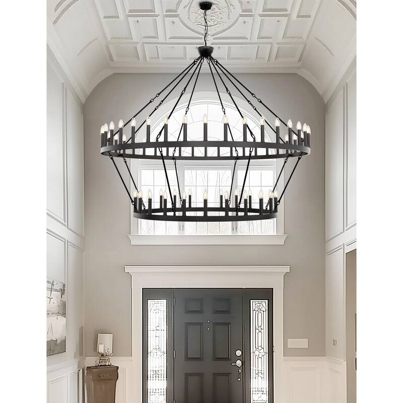 2 Tier Dining Room Light Fixture, Wagon Wheel Chandelier 47/60/70 inch Extra Large, Farmhouse Round Rustic Lighting