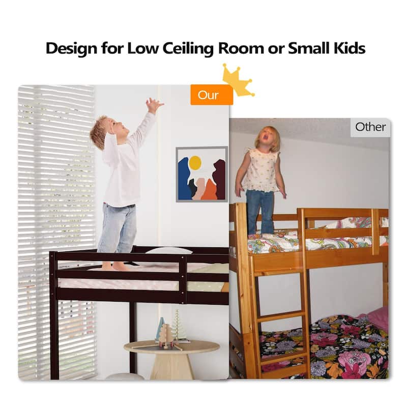 Espresso Wood Junior Loft Bed with Stairs for Adults, Kids and Young Teens