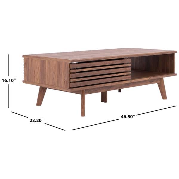 dimension image slide 0 of 5, SAFAVIEH Rori Mid-Century 1-Shelf Walnut Coffee Table - 46" W x 23" D x 16" H