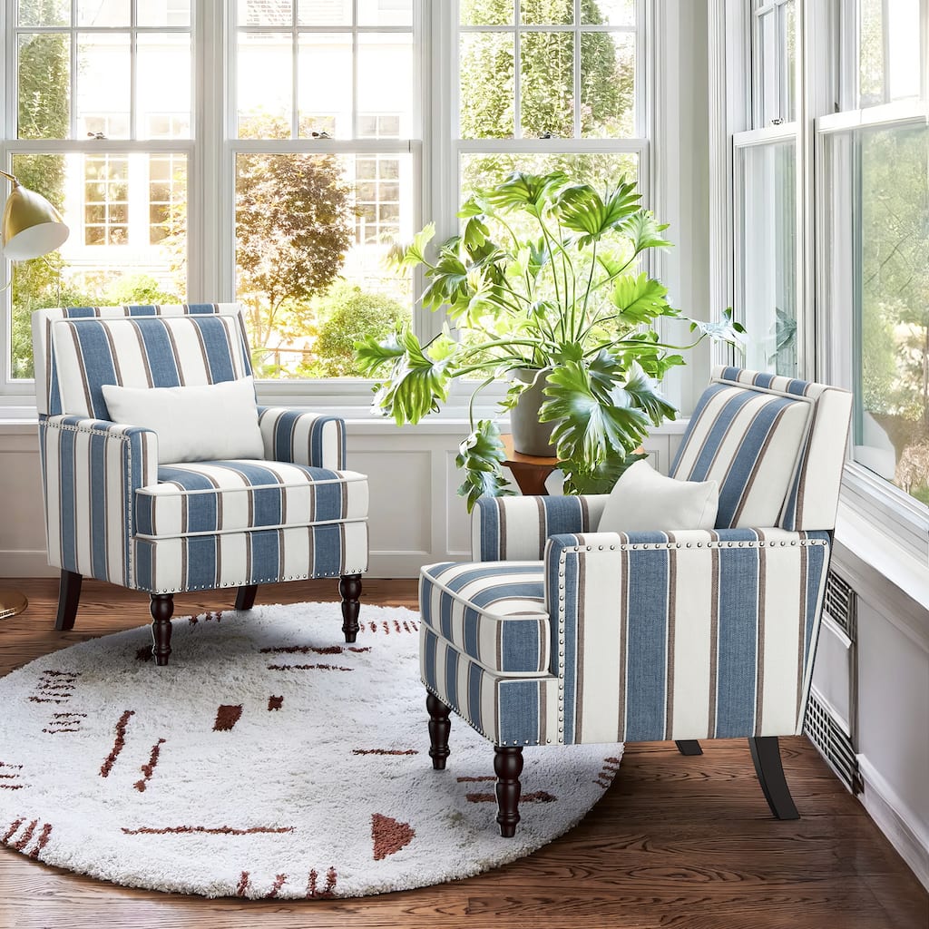 Modern Fabric Accent Chair with Upholstered Armrest Wooden Legs and Pillow for Living Room