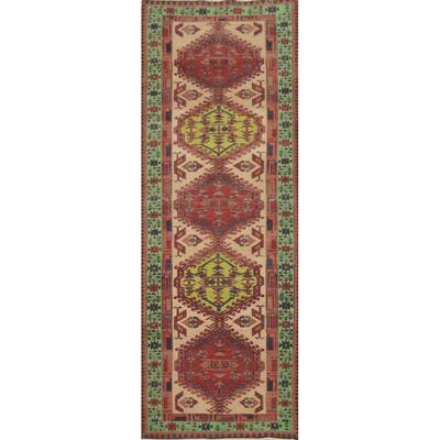 Hand Knotted Oriental 100% Wool Carpet Traditional Tribal Beige & Ivories Ardebil Runner Rug - 10' 5'' X 3' 1''
