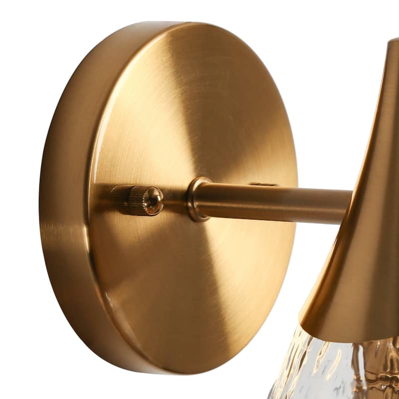 Modern Gold 1-Light Glass Wall Sconces Vanity Light for Bedroom Powder Room Mirror - Electroplated Brass - L8.7"xW4.7"xH6.3"