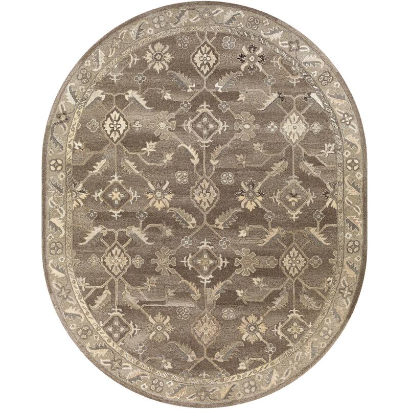 Livabliss Traditional Caesar Border Area Rug - 8' x 10' Oval - Dark Brown