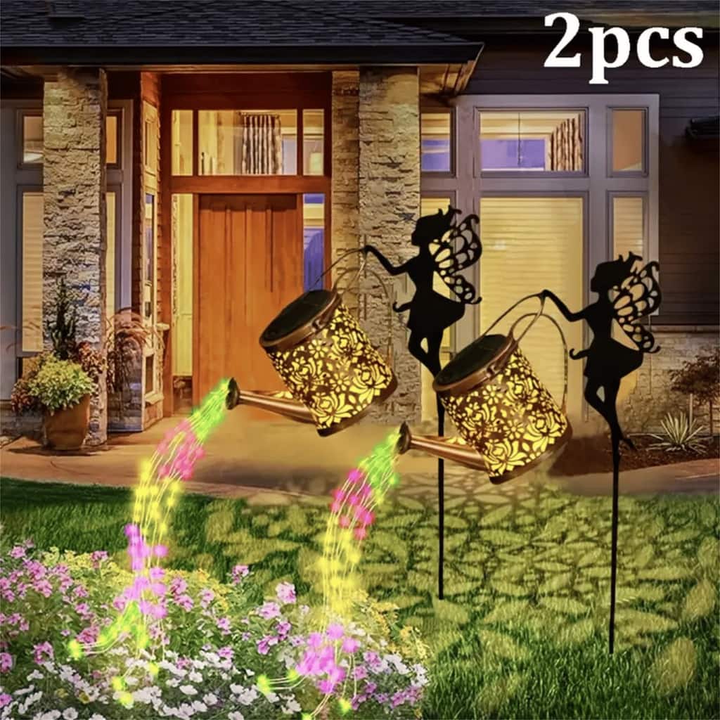 RGB light 2 PCS Fairy Garden Decor Light with Solar Watering Can