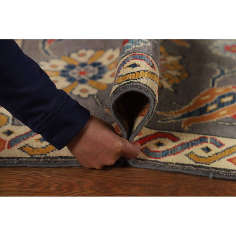 Gray Floral Kazak Oriental Foyer Rug Hand-Knotted Wool Carpet - 2'0"x 3'0"