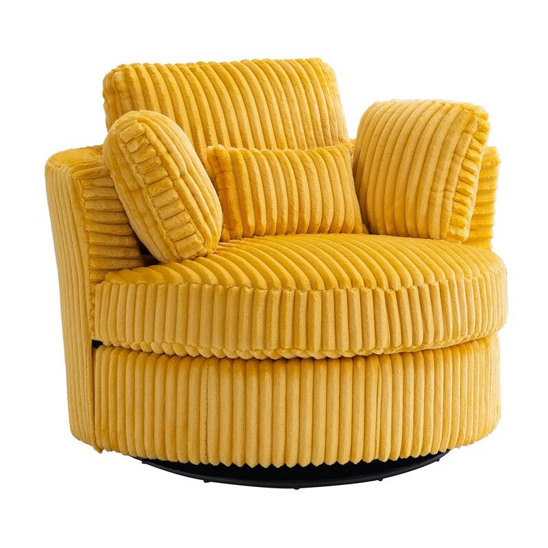 360 Degree Rotation Swivel Chair Corduroy Barrel Chair for Living Room with Pillows