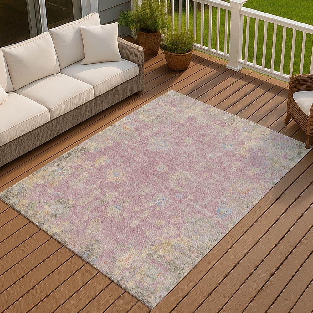Machine Washable Indoor/ Outdoor Vintage Traditional Chantille Rug