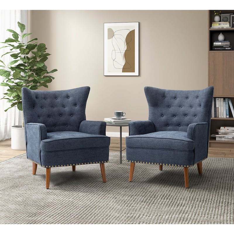 Alpheus Accent Armchair with Tufted Back Set of 2 by HULALA HOME - NAVY