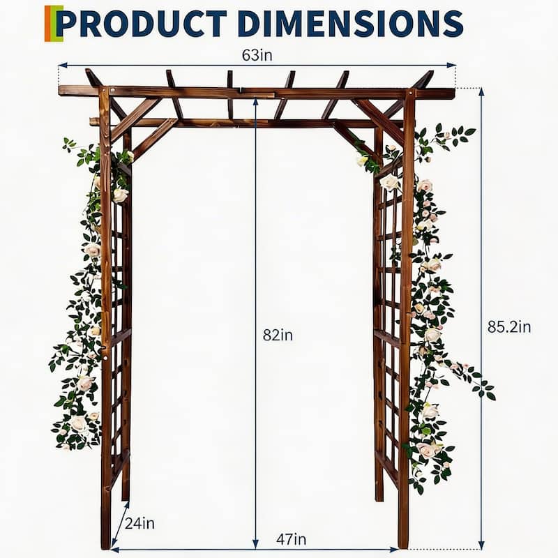 85-Inch Wooden Garden Arbor with Flat Top Sturdy Fir Wood Pergola Trellis for Climbing Plants Teak