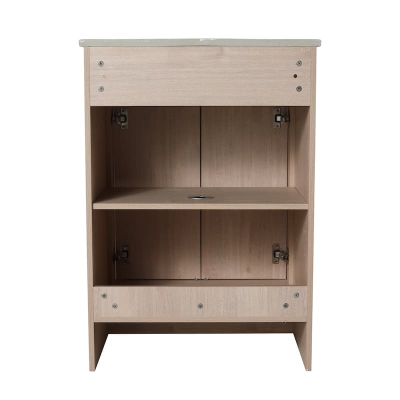 24 Inch Plywood Freestanding Bathroom Vanity With White Resin Sink and Doors and shelf