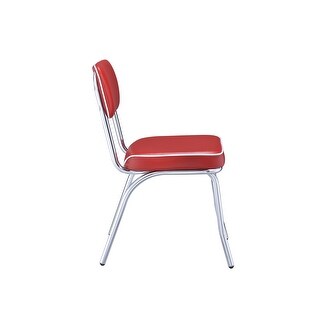 Leather Upholstered Metallic Retro Dining Side Chair, Red, Set of 2 - 32.5 H x 21 W x 17 L Inches
