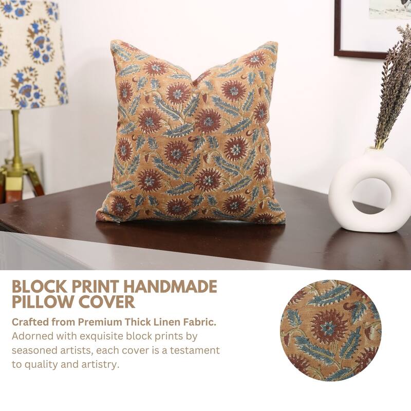 Fabdivine Handmade Block Print Brown Heavy Linen Fabric Perfect for Home or Room Décor Throw Accent Pillow Cover