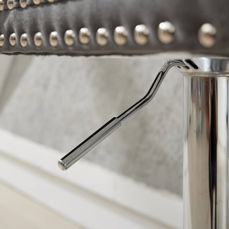 Thick Chrome Swivel Velvet Barstools,Adjustable Height,Modern Upholstered,Tufted Buttons&Diamond Pleating,Sponge&Spring Seat