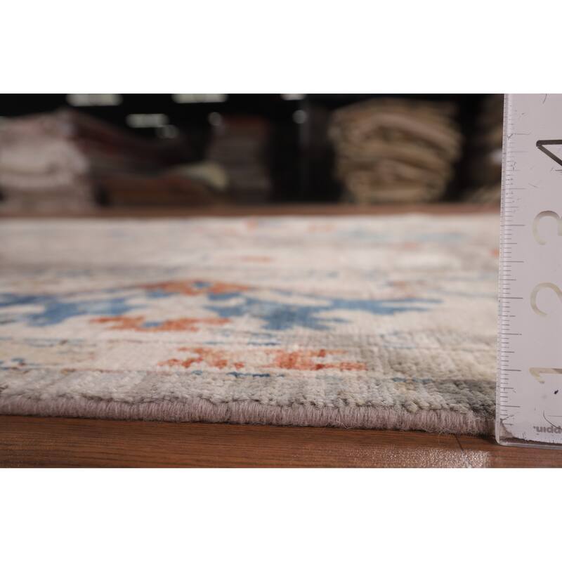 Vegetable Dye Grey Oushak Turkish Area Rug Handmade Floral Wool Carpet - 5'4"x 7'8"