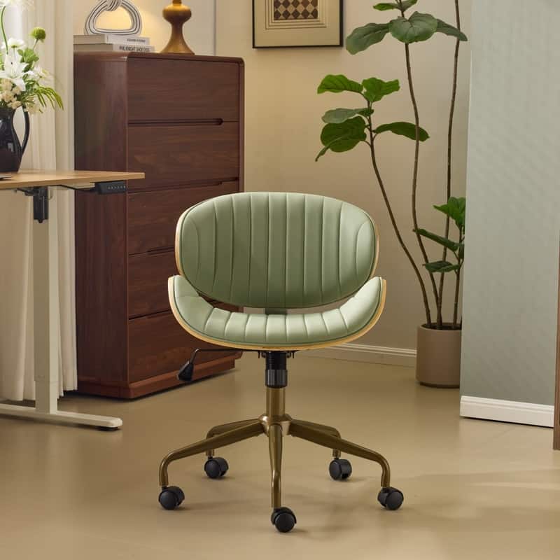 PU Curved Office Chair With Antique Bronze Base - Olive green