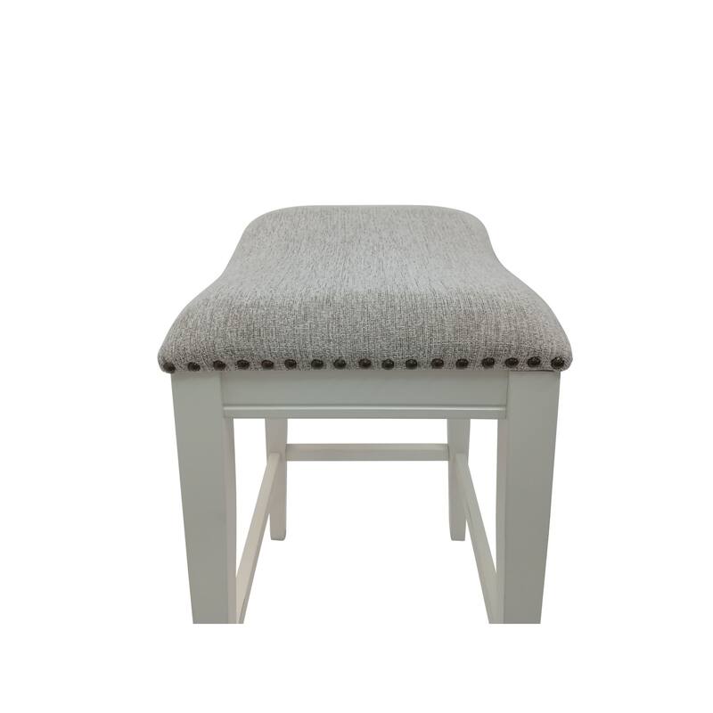Fawn Chenille Upholstered Saddle Barstools - 30" - Set of 2 - White and Gray