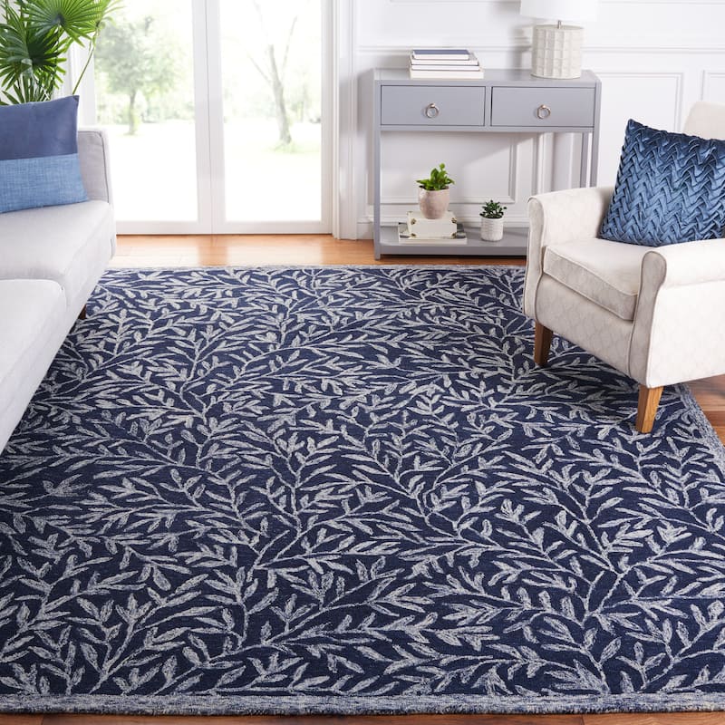 SAFAVIEH Handmade Jardin Mariegret Wool Rug - 9' x 12' - Navy/Ivory